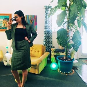 80s green snake skin print suit